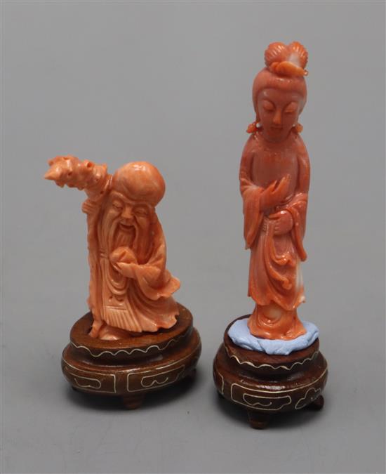 Two Chinese coral figures